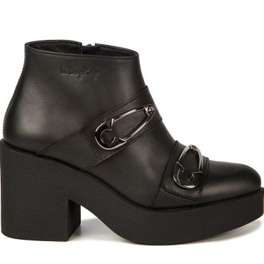 Janina Black Leather Silver Pin