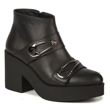 Janina Black Leather Silver Pin